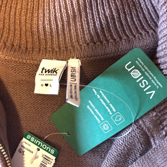 Brown taupe ribbed zip-collar sweater NWT - Picture 4 of 9